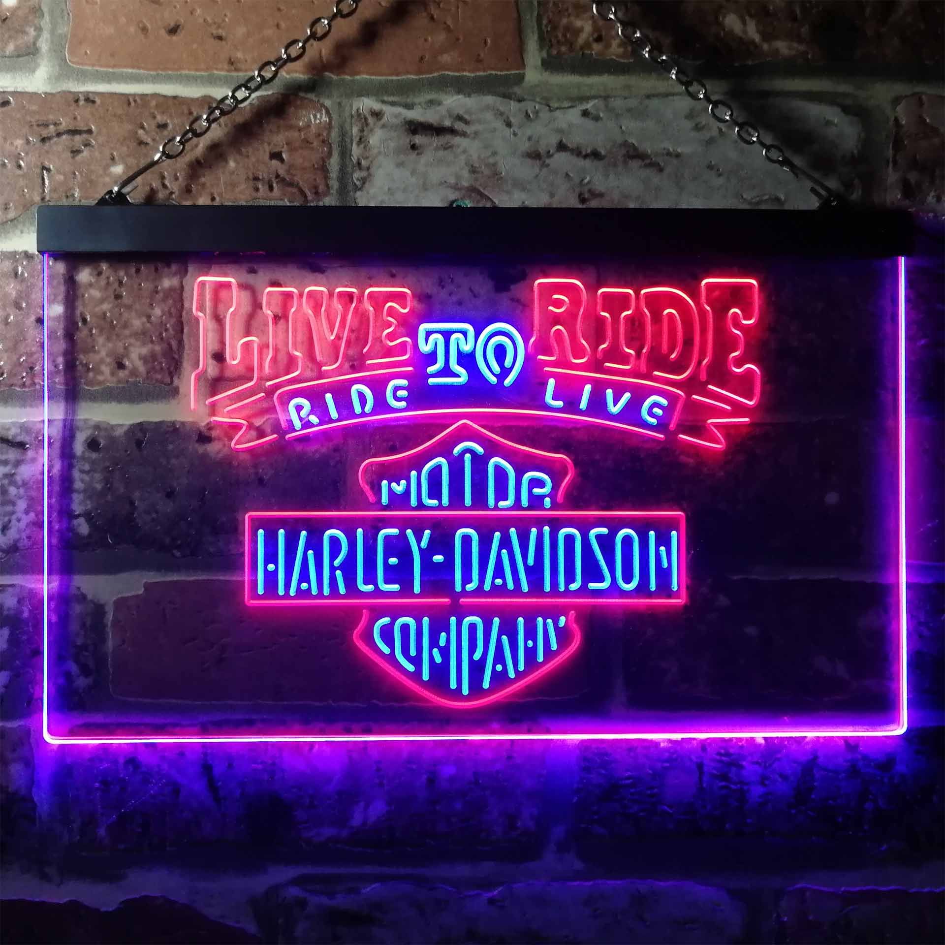 Harley Davidson Live to Ride Dual LED Neon Light Sign